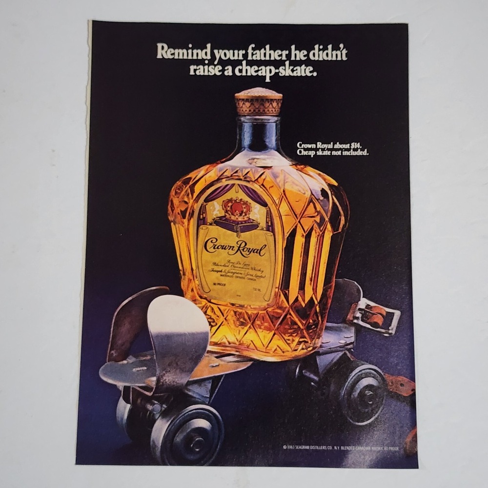 Vintage Print Ad Crown Royal roller skate cheap-skate clipping 1983 8x10.5